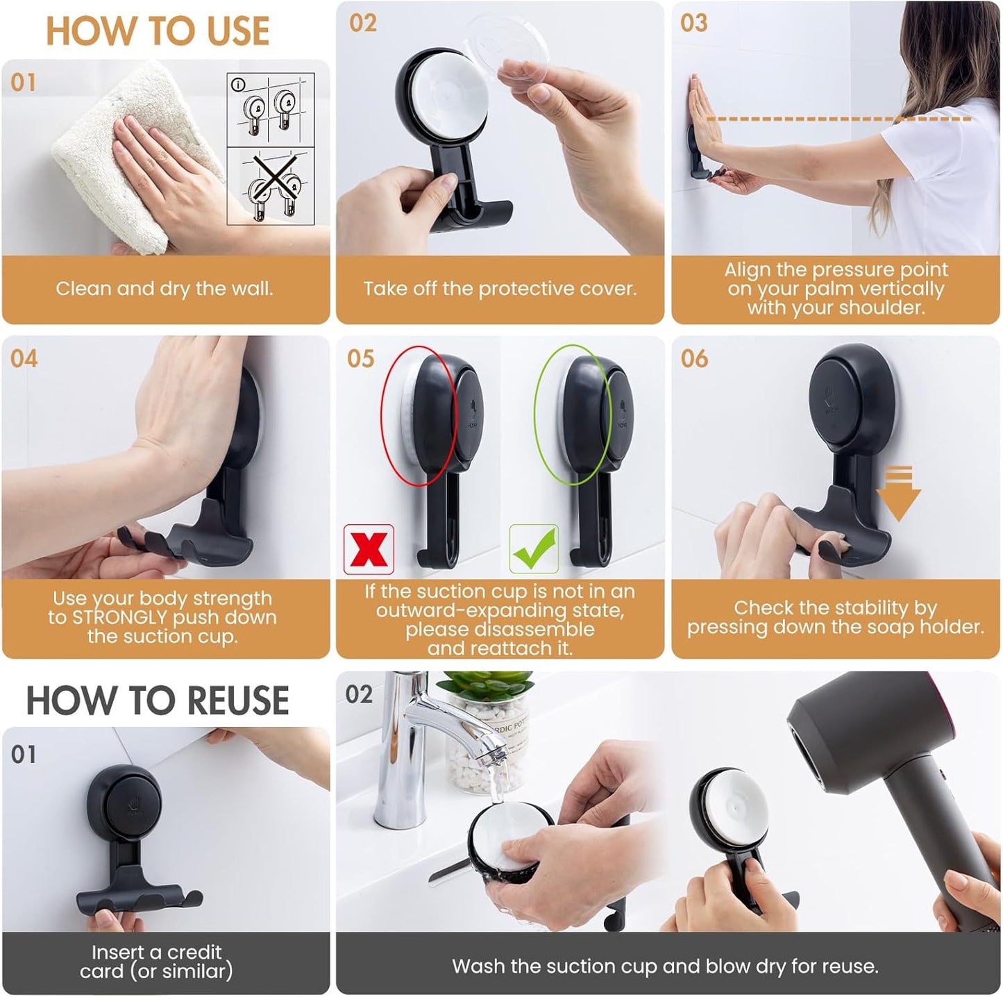 LEVERLOC Razor Holder for Shower 2 Pack, Powerful Suction Cup Shower Hooks for Towel, Loofah, Razor, Squeegee, Damage-Free Wall Hooks, Shaver Holder for Bathroom, Easy to Install and Reuse, White