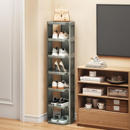 Kitstorack 8-Tier Vertical Plastic Shoe Rack, Freestanding Stackable Storage Organizer for Small Closets and Tight Spaces