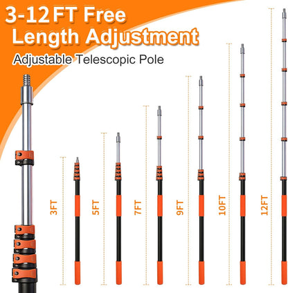 30FT High Reach Duster Kits with Dual Action Flip-Lock & Screw Fixing Design, 5-24FT Extension Pole, Cobweb Duster, Washable Ceiling Fan Cleaner & Window Squeegee for Glass & High Roof