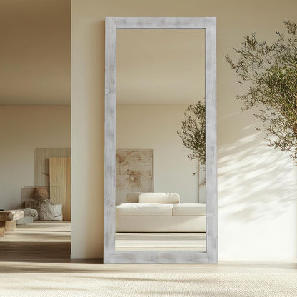 Rustic Standing Full Length Mirror Wood Frame, 56"X21" Farmhouse Floor Mirror for Bedroom Living Room Entryway, Hanging or Leaning Wall-Mounted Full Body Mirror, Tempered Glass, White