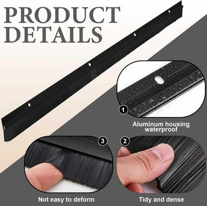 Gisafai 2 Pcs Aluminum Door Sweep with Soft PP Brush 8 Screws Long Bottom Sweep Door Brush for Exterior Home Garage Threshold Seal (36 Inches,Black)