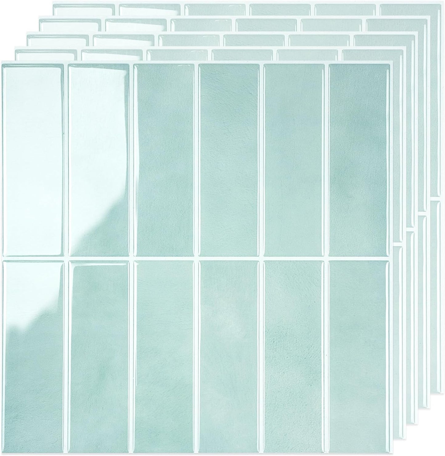 Peel and Stick Subway Backsplash Tiles, 5 Pack, 12 x 12 in, Almond | extra thick 3D wall panels, heat and water resistant wall panels, easy DIY kitchen, bathroom, laundry, fireplace wall décor