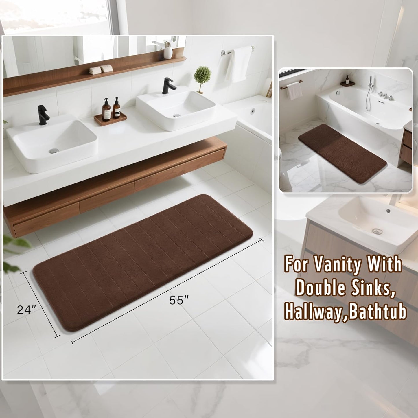 Yimobra Memory Foam Bath Mat, Super Soft Absorbent Bathroom Rug Non Slip, Quick Dry, Machine Washable Floor Carpet for Tub Shower, Home Decor Accessories, 24x17, Grey