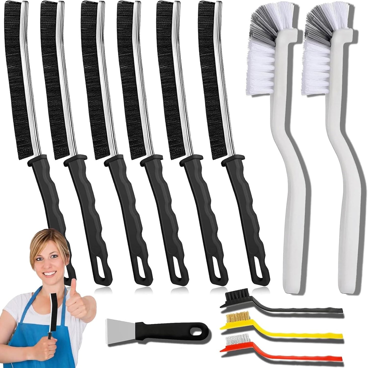 Crevice Cleaning Brush Set, Multi-Purpose Hard Bristle Brushes for Deep Cleaning Kitchen, Bathroom, Grout, Sink, Cup, Teapot, Bottle, Blender, Corners, Tight Spaces & More (12)