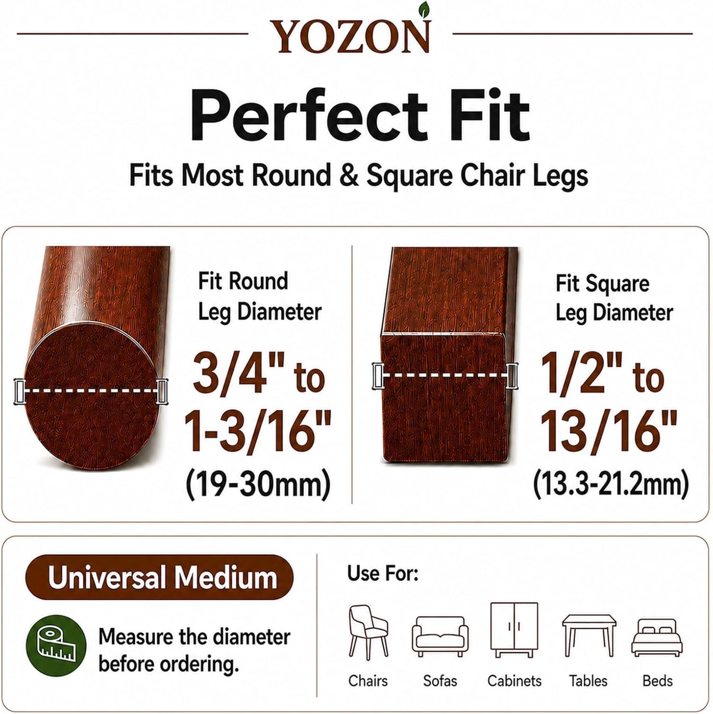 YOZON Chair Leg Floor Protectors Felt Furniture Pads Silicone Caps | Chair Leg Protectors for Hardwood Floors 32 Pack Anti-Scratch Reduce Noise Clear Round Medium Fit 3/4" to 1-3/16" (19-30mm)