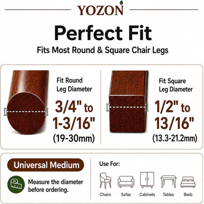 YOZON Chair Leg Floor Protectors Felt Furniture Pads Silicone Caps | Chair Leg Protectors for Hardwood Floors 32 Pack Anti-Scratch Reduce Noise Clear Round Medium Fit 3/4" to 1-3/16" (19-30mm)