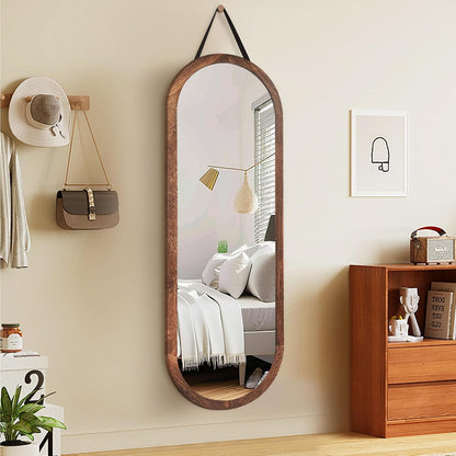 Full Length Mirror 65"x22" with Stand Solid Wood Frame Floor Large Mirror for Living Room, Bedroom Hanging Standing or Leaning Wall-Mounted, New Black