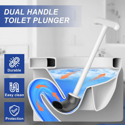 Disposable Toilet Brush and Plunger Set, Dual Handdle Toilet Plunger, All-in-1 Bathroom Cleaning Kit with 18PCS Refills, Toilet Cleaning Stick and Ventilated Holder