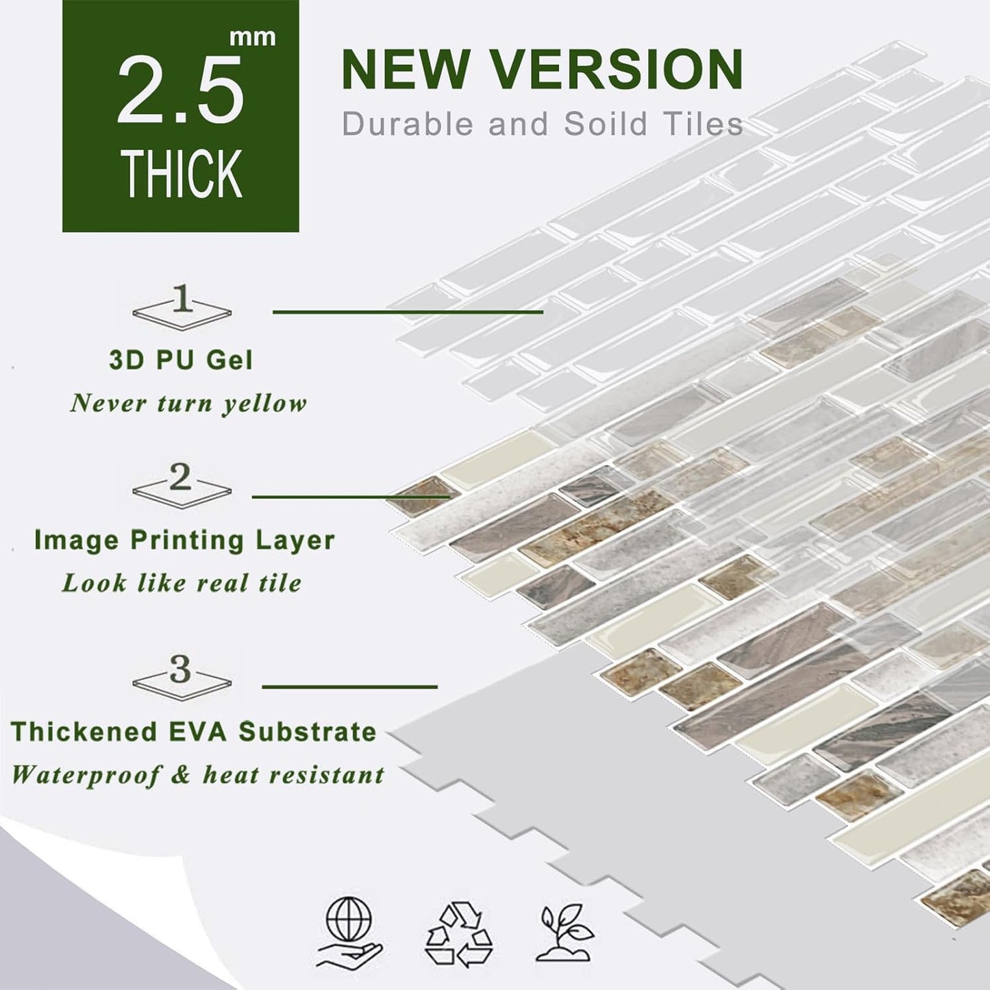 STICKGOO Thicker Design Peel and Stick, Self Adhesive Stick On Tile Backsplash for Kitchen and Bathroom, Beige & White, 12”×12”, 10 Sheets