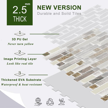 STICKGOO Thicker Design Peel and Stick, Self Adhesive Stick On Tile Backsplash for Kitchen and Bathroom, Beige & White, 12”×12”, 10 Sheets
