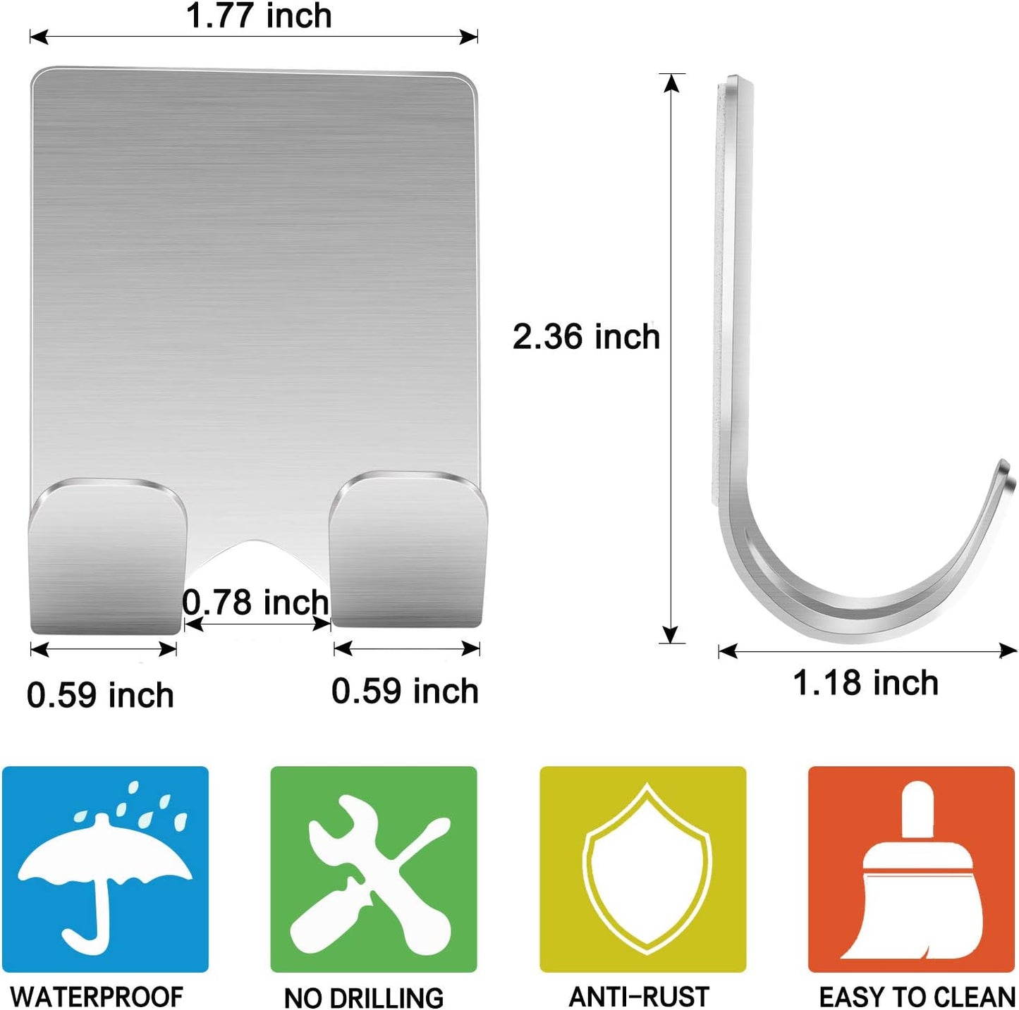 Razor Holder Shaver Hook Hanger Stand(2 Pack)Self Adhesive Stainless Steel Heavy Duty Utility Storage Hook,Shower Hook for Razor,Bathroom Kitchen Organizer for Plug Robe Towel Loofah Bathrobe Coat