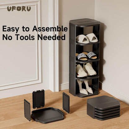 UFORU Small Shoe Rack, 5 Tier Plastic Vertical Shoe Rack for Small and Narrow Spaces, Free Standing Shoe Organizer for Closet, Entryway