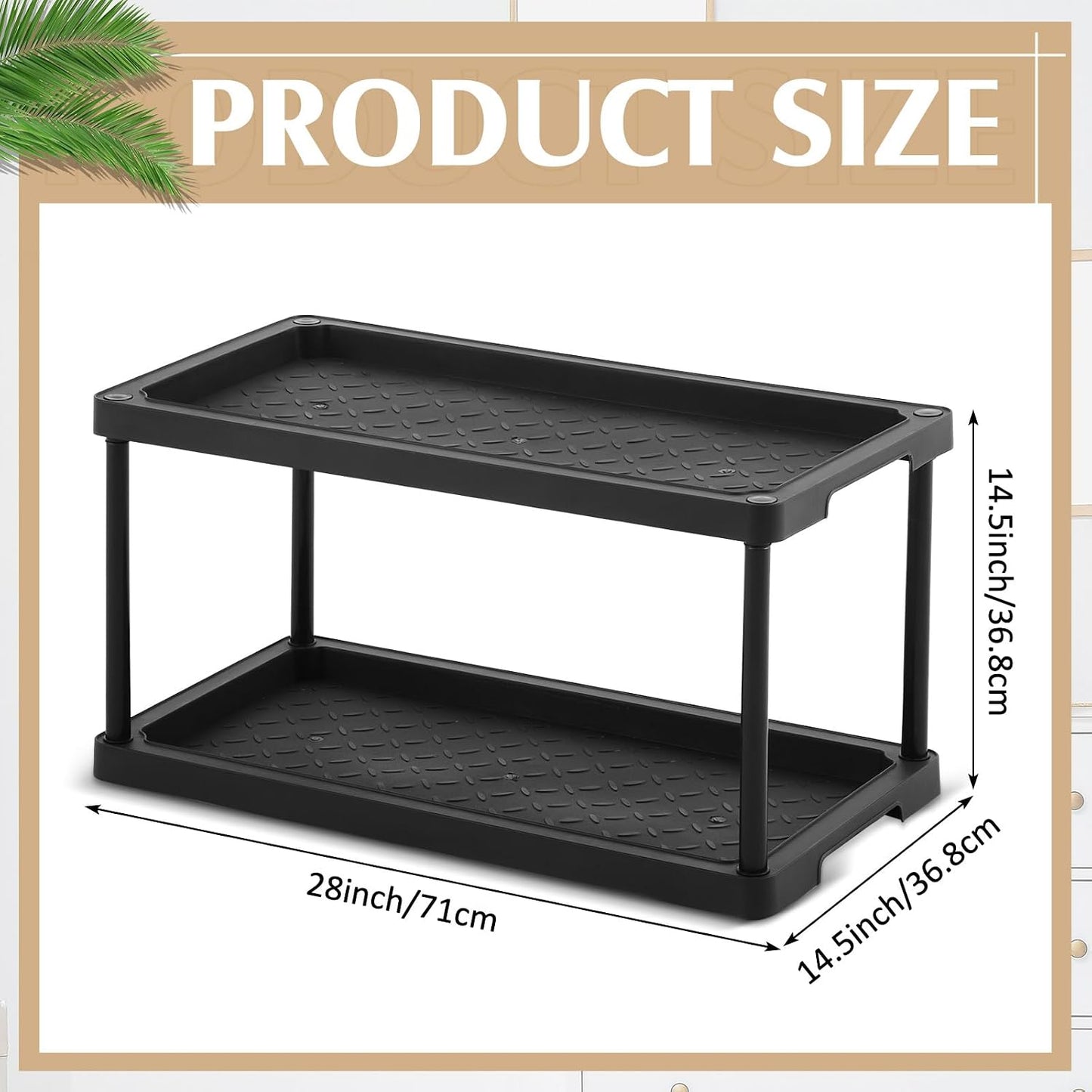 Cinnvoice Boot Tray Rack for Entryway Plastic Waterproof Shoe Mat Tray Large Storage Shelf for Indoor Outdoor Entryway Hallway Closet Use in All Seasons Black(28" d X 14.5" w X 29" h)