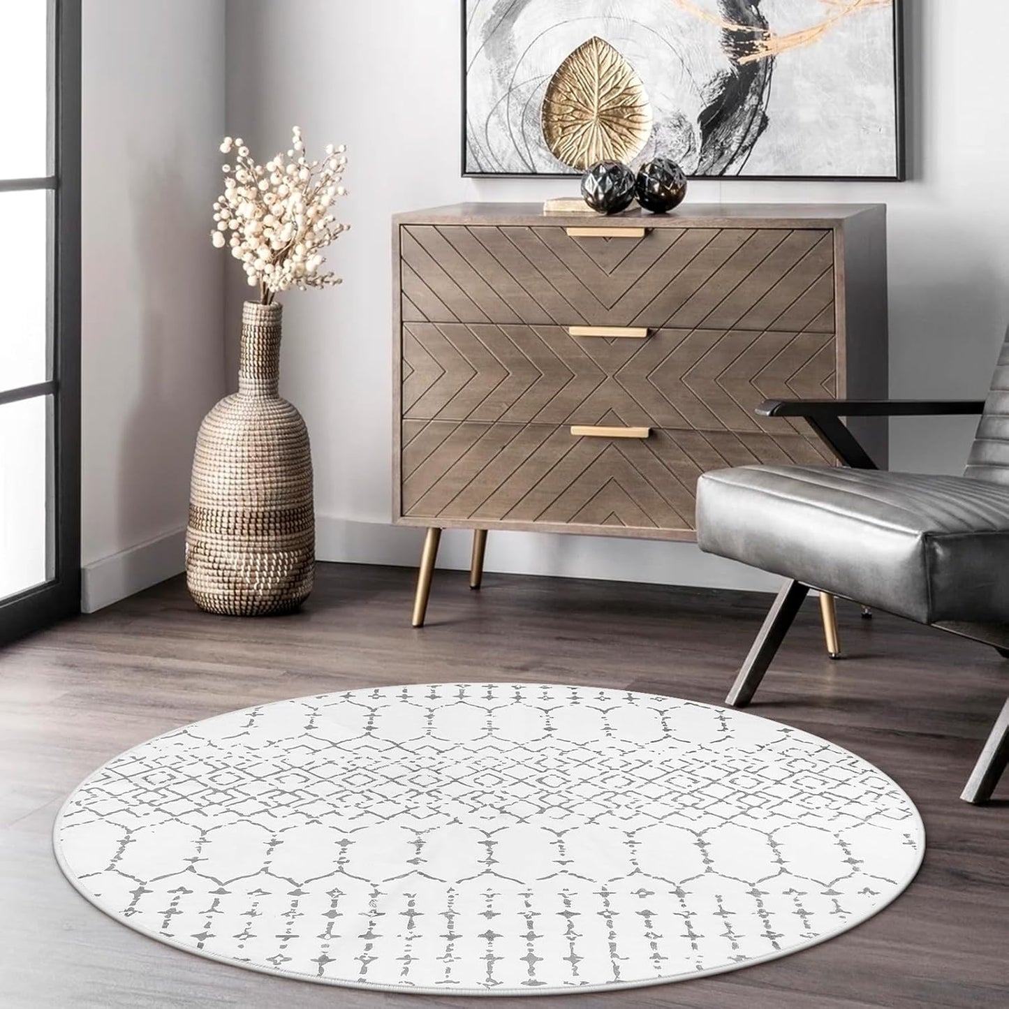 Lahome Moroccan Entry Rug 2x3, Non-Slip Washable Front Indoor Door Mat Rubber Backing Low-Profile Door Rugs, Small Geometric Print Distressed for Entryway Bathroom Kitchen, Black Hana