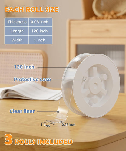 PPB Double Sided Mounting Tape, Clear Heavy Duty Nano Adhesive Tape with Protective Case, Removable Reusable Wall Tape for Home, Office, Car, Glass, Tile, Smooth Surfaces, 1 in x 10FT