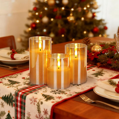 Amagic Clear Glass Flameless Candles Battery Operated with Timer, Remote Control, LED Pillar Candles, Battery Powered, Valentine's Day Decor, Pure White Wax, Set of 3