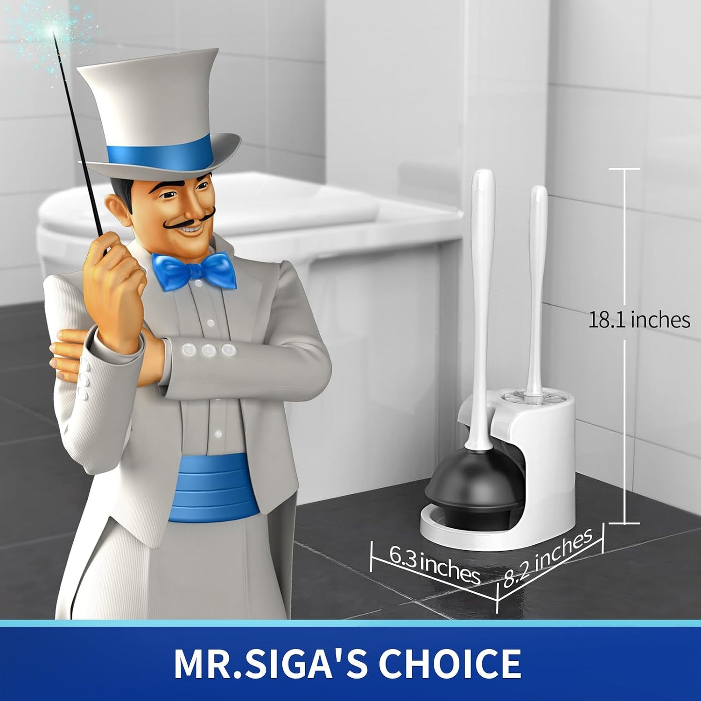 MR.SIGA Toilet Plunger and Bowl Brush Combo for Bathroom Cleaning, Black, 2 Sets