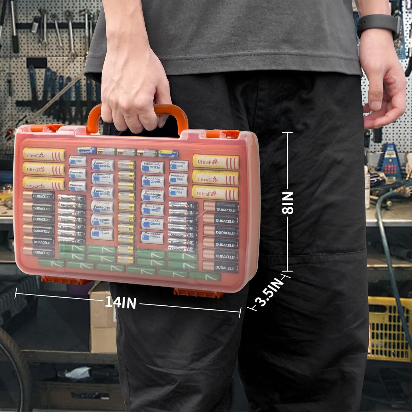 Battery Organizer Storage Case with Tester for 269 Batteries, Double Sides | Plastic, For AA AAA 4A C D Cell 9V 3V LR44 CR2 CR123 CR1632 18650 Button, Wall/Drawer, For Families/DIY/Home/Garage, Grey