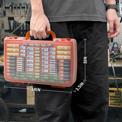 Battery Organizer Storage Case with Tester for 269 Batteries, Double Sides | Plastic, For AA AAA 4A C D Cell 9V 3V LR44 CR2 CR123 CR1632 18650 Button, Wall/Drawer, For Families/DIY/Home/Garage, Grey