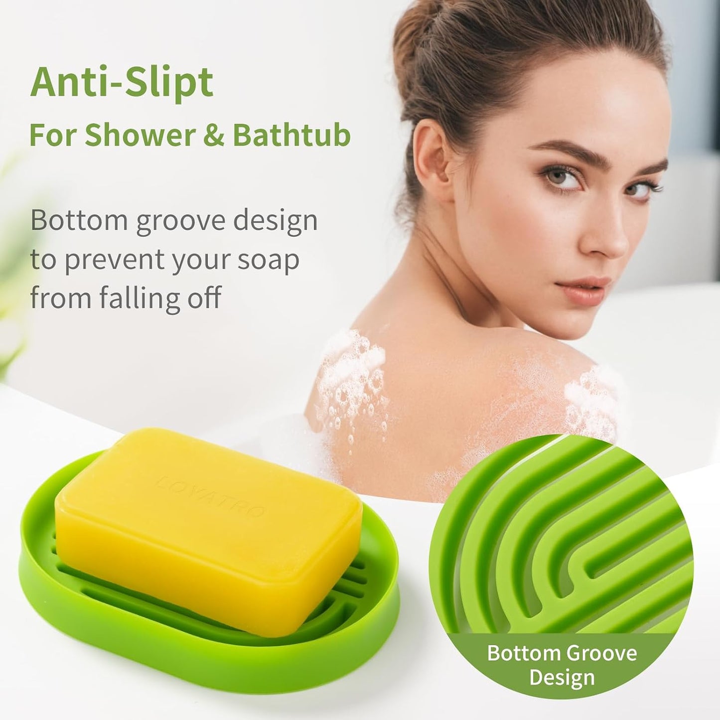 LOYATRO Bar Soap Holder for Shower Silicone Soap Dish for Bathroom Sink Soap Saver Bathtub Self Draining Soap Tray(C-Green,1)