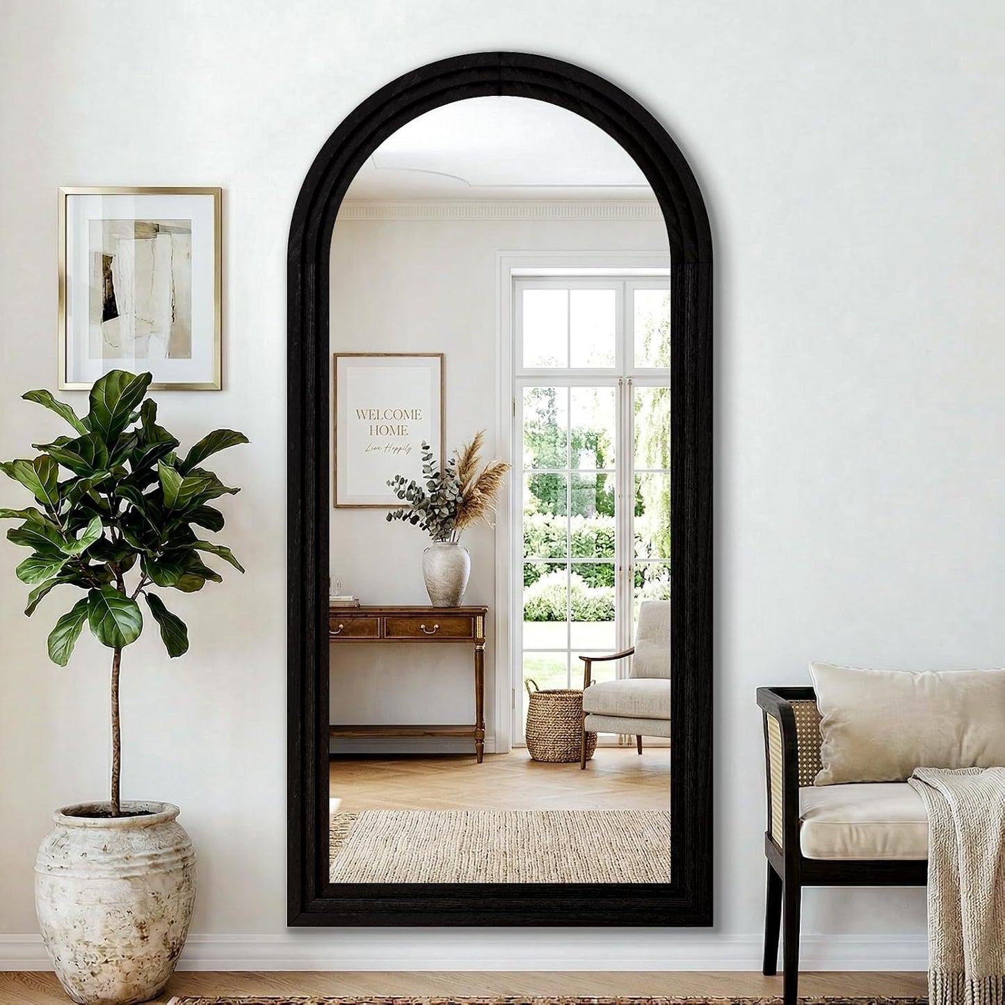 30"x71" Full Length Mirror Solid Wood Frame, Arched Floor Mirror Full Length with Stand, Room Decor Big Full Body Mirror with HD Tempered Glass for Bedroom, Living Room, Walnut Wood