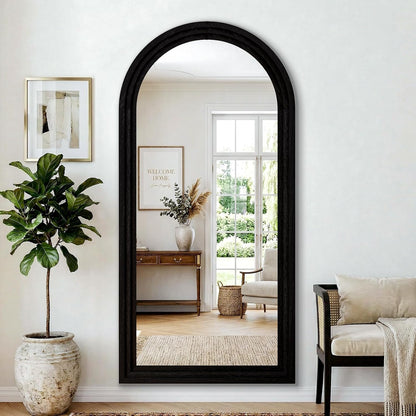 30"x71" Full Length Mirror Solid Wood Frame, Arched Floor Mirror Full Length with Stand, Room Decor Big Full Body Mirror with HD Tempered Glass for Bedroom, Living Room, Walnut Wood