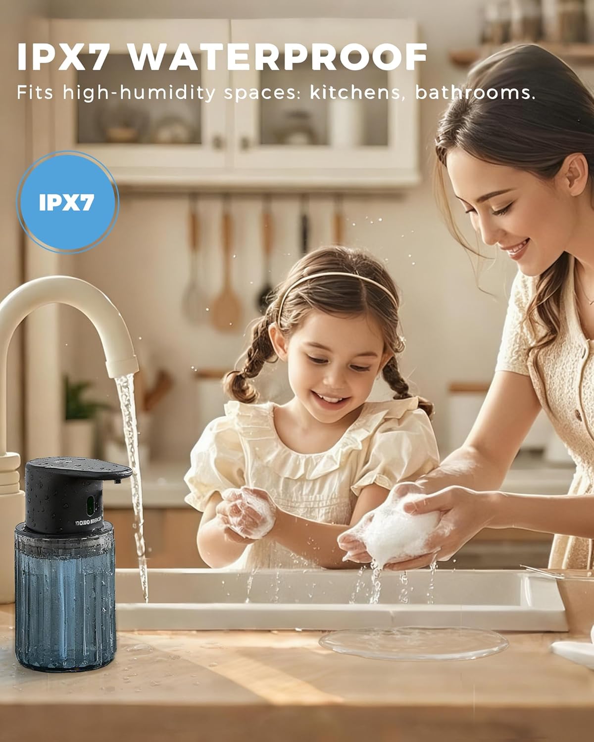 Automatic Foaming Soap Dispenser Touchless, 3 Adjustable Liquid Levels, 10oz/300ml Rechargeable, IPX7 Waterproof for Bathroom, Kitchen, Black