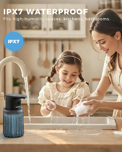 Automatic Foaming Soap Dispenser Touchless, 3 Adjustable Liquid Levels, 10oz/300ml Rechargeable, IPX7 Waterproof for Bathroom, Kitchen, Black