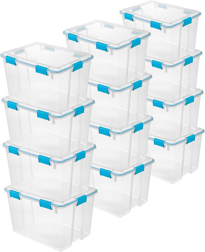 Sterilite 4-Pack Gasket Box, Home Storage Organizer Bins with Lids, 37 Quart – Stackable Clear Plastic Containers for Bedroom, Bathroom, Garage, Basement, or Attic