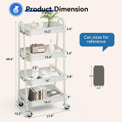 OLIXIS Metal 4 Tiers Utility Rolling Cart, Mobile Storage Shelf with Lockable Caster Wheels, Organization for Livingroom, Bathroom, Kitchen, & Narrow Places, 4-Tier Green