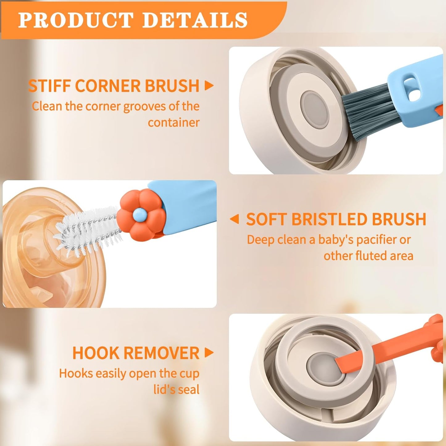Wanme 3 in 1 Cup Lid Gap Cleaning Brush Set, Multifunctional Bottle Cleaning Brush, Cup Lid Gap Cleaner, Home Kitchen Crevice Brush Tools