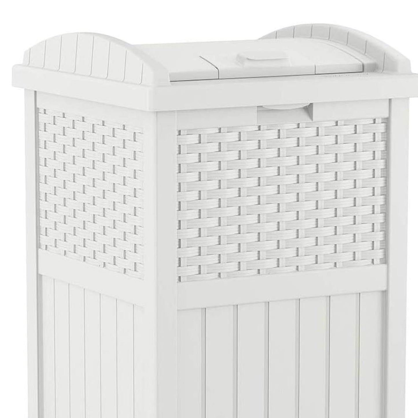 Suncast 33 Gallon Commercial Outdoor Trashcan Hideaway with Lid for 30 to 33 Gallon Trash Bags for Garage, Backyard, or Garden, Brown