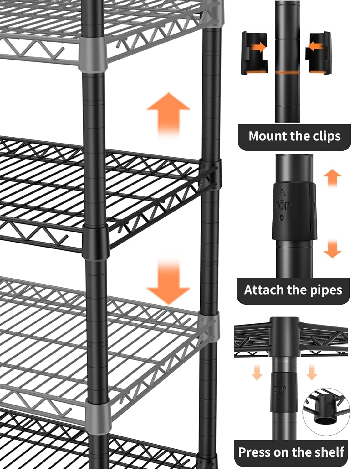 Golpart 4 Tier Adjustable Storage Shelves Metal Utility Shelf Wire Shelving Unit Organizer Rack for Home Kitchen Office Bathroom Pantry Room 12" D x 18" W x 44" H