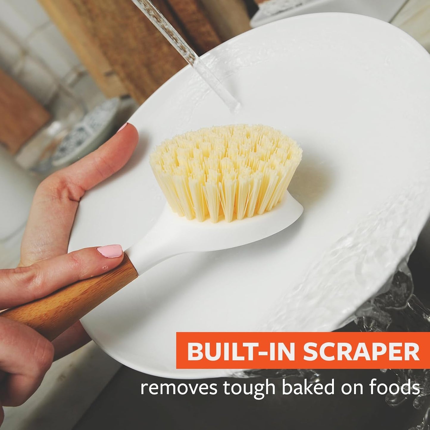 Full Circle Skillet Strong Cast Iron Bamboo Dish Brush and Scraper – Durable Kitchen Scrub Brush for Dishes, Pots, Pans, and Cast Iron, Sustainable, Made with Recycled Plastic