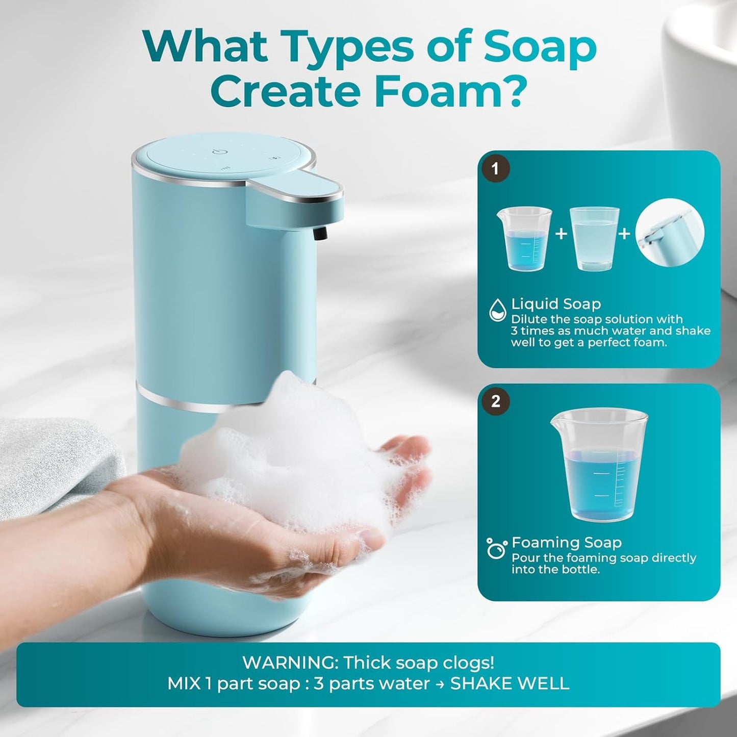 P11 Seafoam Automatic Foaming Soap Dispenser – Unique Coastal Tone, Touchless Sensor, 4-Level Foam Control, USB-C Rechargeable, 380ml, Wall Mounted or Countertop for Kitchen & Bathroom