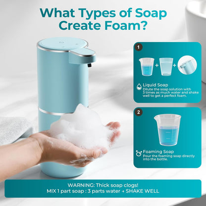 P11 Seafoam Automatic Foaming Soap Dispenser – Unique Coastal Tone, Touchless Sensor, 4-Level Foam Control, USB-C Rechargeable, 380ml, Wall Mounted or Countertop for Kitchen & Bathroom