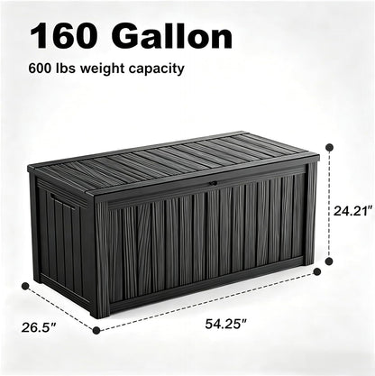 320 Gallon Waterproof Outdoor Storage Box, UV Resistant Resin Deck Box with Hydraulic Rod for Reinforced Stability, Perfect for Patio, Garden, and Pool（Black，320 Gallon）