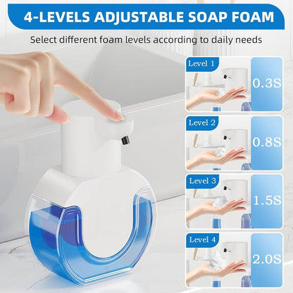 Automatic Soap Dispenser Touchless,Rechargeable Foaming Soap Dispenser,15oz/420ml Smart Hand Soap Dispensers,4-Level Adjustable,Wall Mount for Bathroom Kitchen Dish Soap,Hands-Free