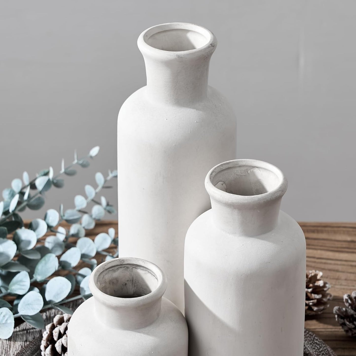 LUKA Ceramic Rustic Farmhouse Vase,Terracotta Vases for Decor,Vase Set of 3,Vases for Your Bedroom,Office,Living Room,Fireplace,Bookshelf Decor,Housewarming 10+7.5+5 Inch