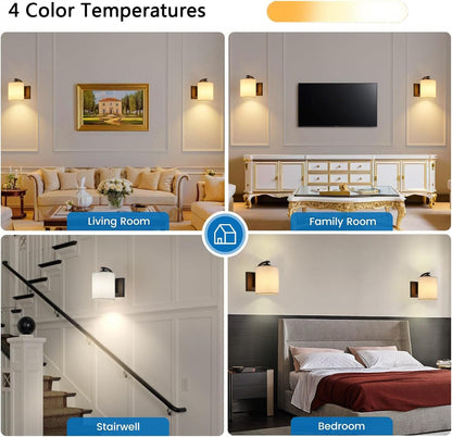 Battery Operated Wall Sconce Set of 2, Brushed Gold Rechargeable Wall Lights with Remote Control and Dimmable LED Bulbs, 13 Light Colors Wireless Wall Lamps for Bedroom Living Room Hallway (Gold)