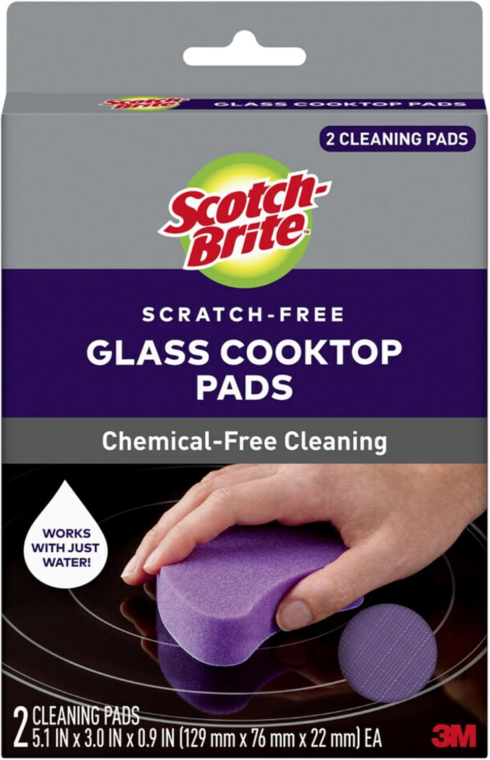 Scotch-Brite Scratch-Free Glass Cooktop Pads, Chemical Free Cleaning for Glass Stovetops, Tackle Burnt-On Messes, 2 Cleaning Pads