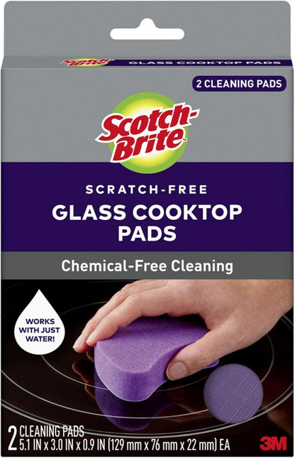 Scotch-Brite Scratch-Free Glass Cooktop Pads, Chemical Free Cleaning for Glass Stovetops, Tackle Burnt-On Messes, 2 Cleaning Pads