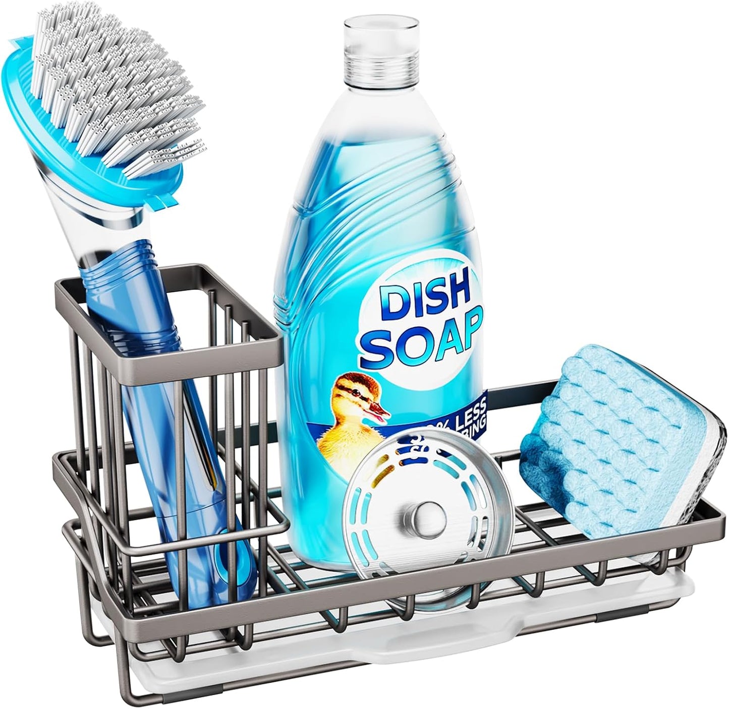 Consumest Sponge Holder for Kitchen Sink - Kitchen Sink Caddy Organizer with Removable Drip Tray for Countertop Dish Soap Dispenser Brush Storage Accessories 304 Stainless Steel - Black