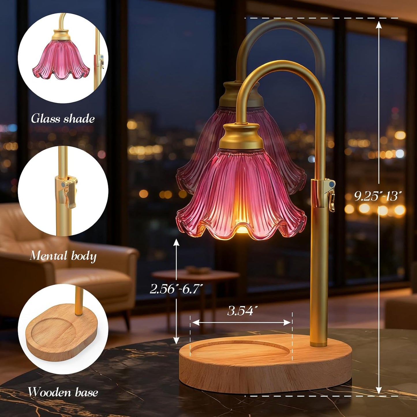 Candle Warmer Lamp with Adjustable Height - Flameless 4-Level Dimmable Wax Warmer, Timer Function & Stylish Design in Multiple Colors (Green)