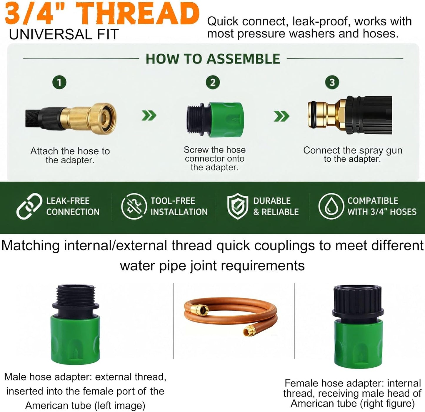 2026 New Heavy Duty Adjustable Twist Hose Nozzle Jet Nozzle | High Pressure Hose Nozzle& 3/4" GHT Adapters Instant Garden Hose Fit, for Car Wash Driveway Cleaning Garden Watering