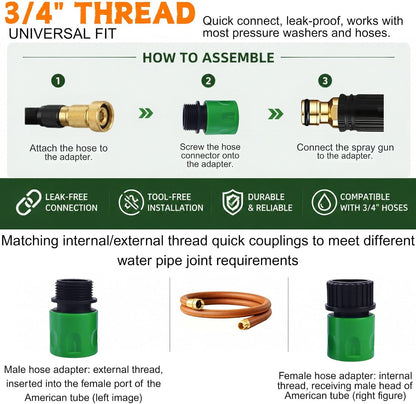 2026 New Heavy Duty Adjustable Twist Hose Nozzle Jet Nozzle | High Pressure Hose Nozzle& 3/4" GHT Adapters Instant Garden Hose Fit, for Car Wash Driveway Cleaning Garden Watering