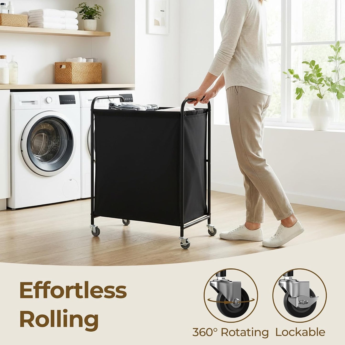 GRANNY SAYS 2 Section 130L Laundry Sorter, Large Laundry Hamper Basket with Wheels and Handles, Durable and Sturdy Rolling Cart for Laundry Room, Hotel, Bedroom, Beige