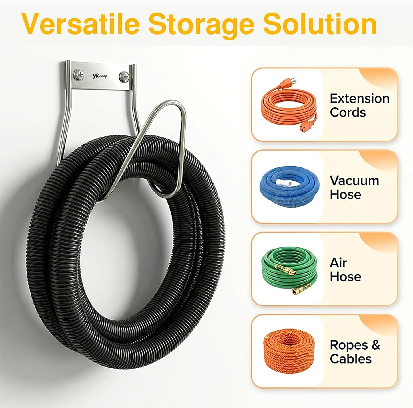 JBscoop Garden Hose Holder Stainless Steel Small Wall Mount Garden Hose Hook, Ideal for Water, Air, Hydraulic Hose, Ropes, Extension Cords Heavy Duty & Rust Proof, Size:6.3x7x6.3 Set of 1