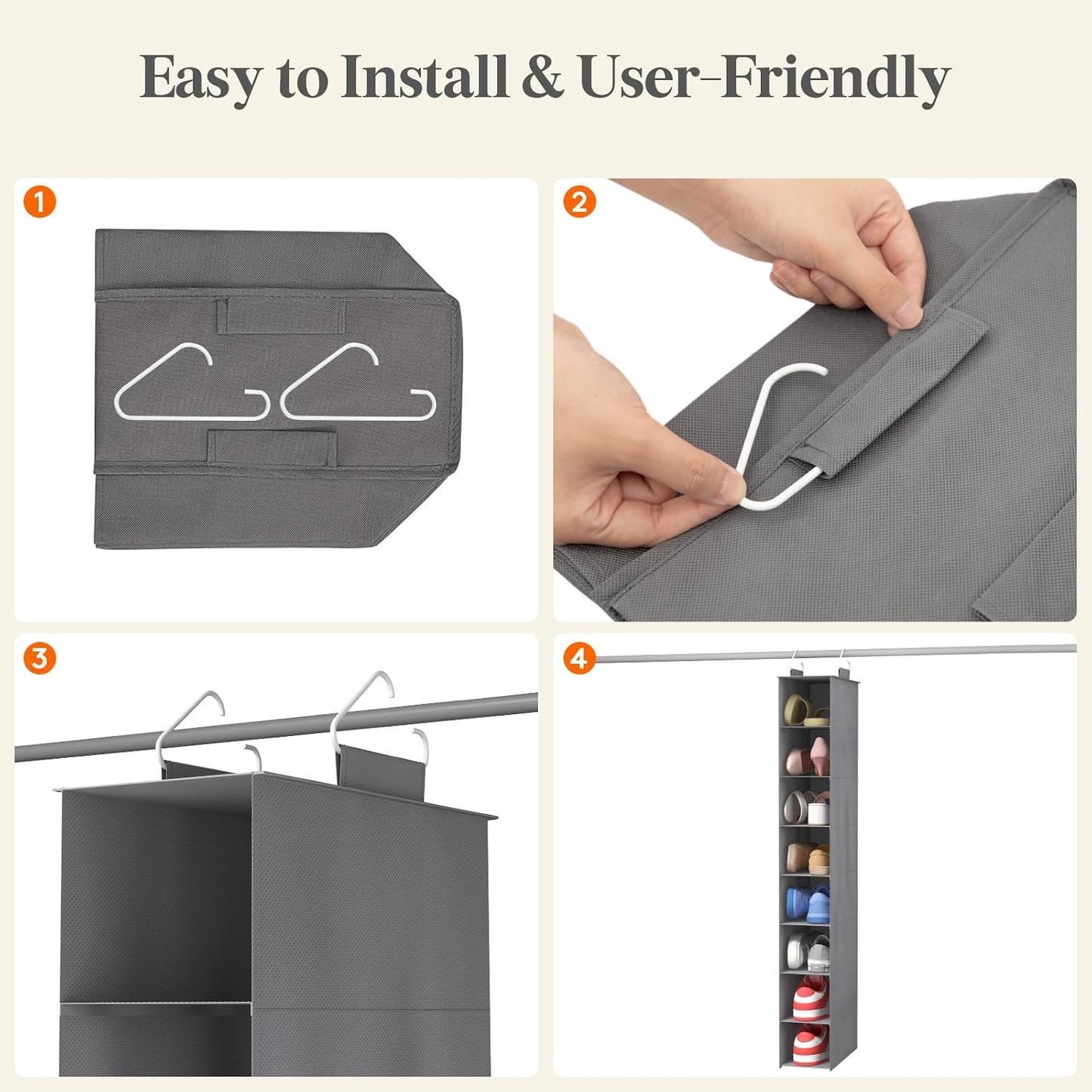 Lifewit 8 Section Hanging Shoe Organizer for Closet, Folding Shoe Racks, Fabric Shoes Storage with Two Hangers, Closet Organizers and Storage for Wardrode, Dorm, 11.8" L X 5.9" W X 41" H, Gray