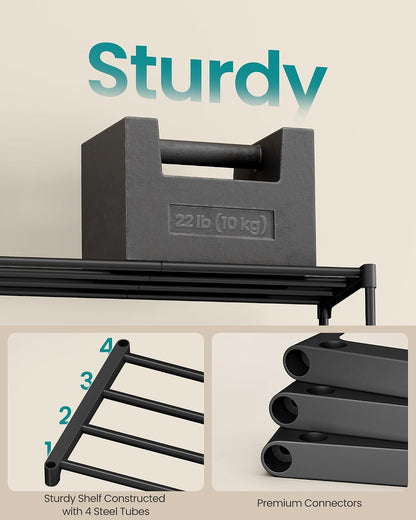 SONGMICS 2-Tier Shoe Rack for Closet, Compact Metal Shoe Organizer Shelf for Entryway, Bedroom, Small Spaces, Stackable, 11.8 x 24.5 x 12.2 Inches, Black ULSA122BH01